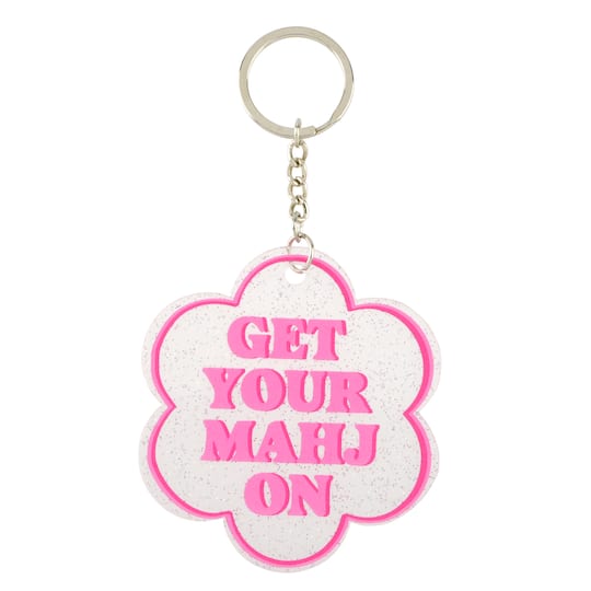 Mahjong 3.25" Pink Flower Keychain by Fab Finds
